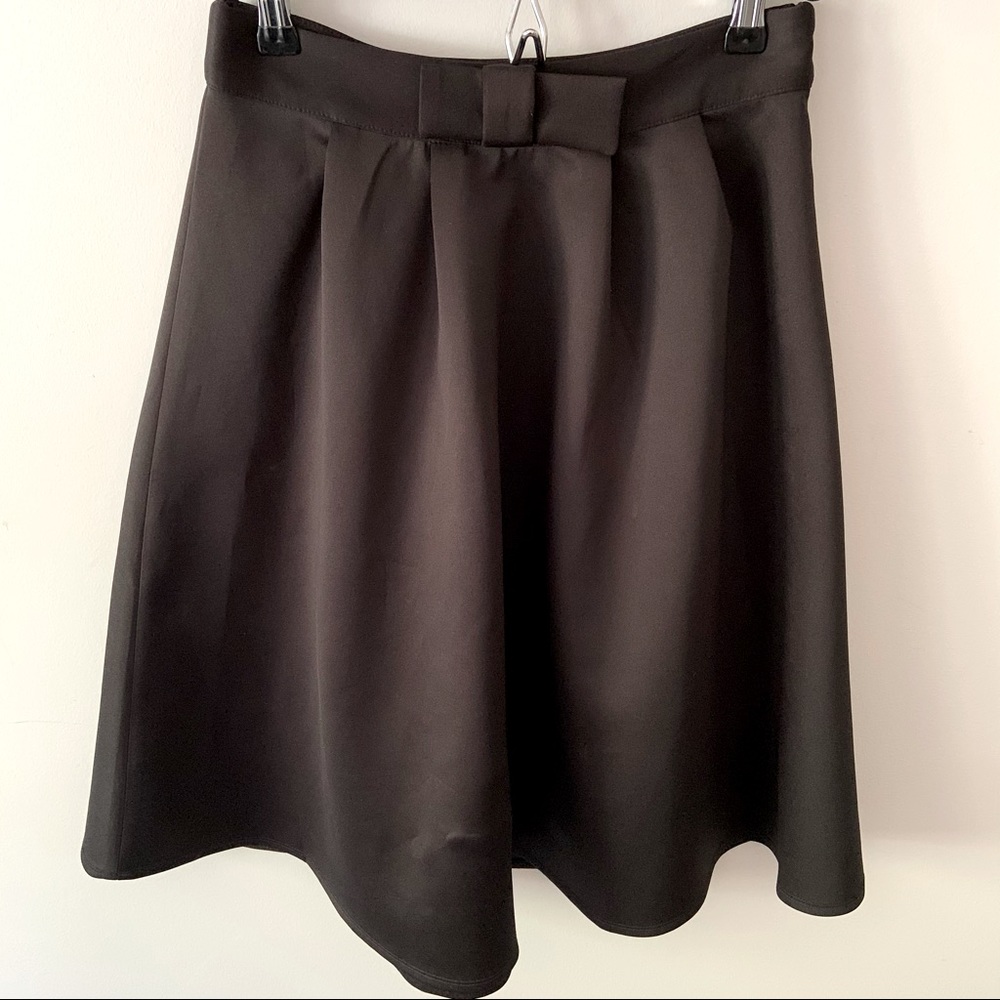 Black heavy silk a-line skirt with bow